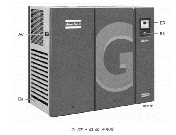 阿特拉斯GA55-GA90喷油螺杆空压机正视图